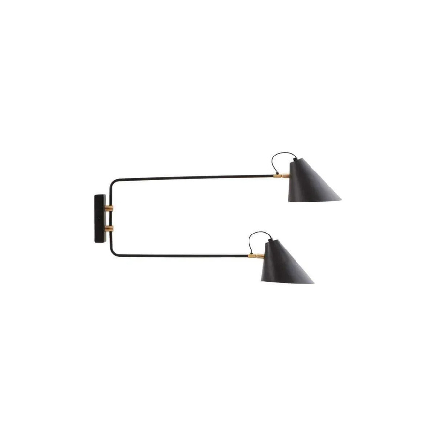 House Doctor Wandleuchte Club Double in Schwarz und Messing mit industriellem Design, Höhe: 81 cm - Bild 1