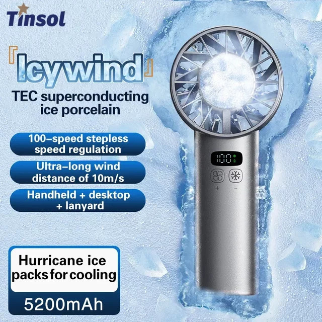 TINSOL Ice-Cooling Hochgeschwindigkeits-Handventilator Mini, Blau, Wiederaufladbar - Bild 1