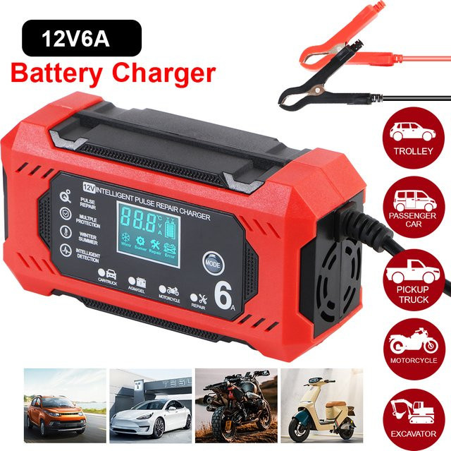 Intelligentes Multifunktions-Batterieladegerät mit Puls-Reparaturfunktion für Motorrad, SUV und Lkw, 12V/6A, Rot - Bild 1