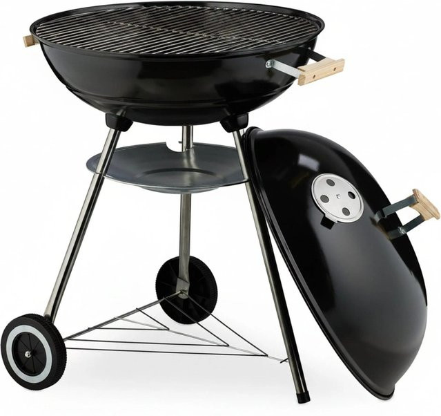 Relaxdays Kugelgrill aus Stahl in Schwarz mit Deckel und Rädern, B/T/H: 94 x 57 x 68 cm - Bild 1
