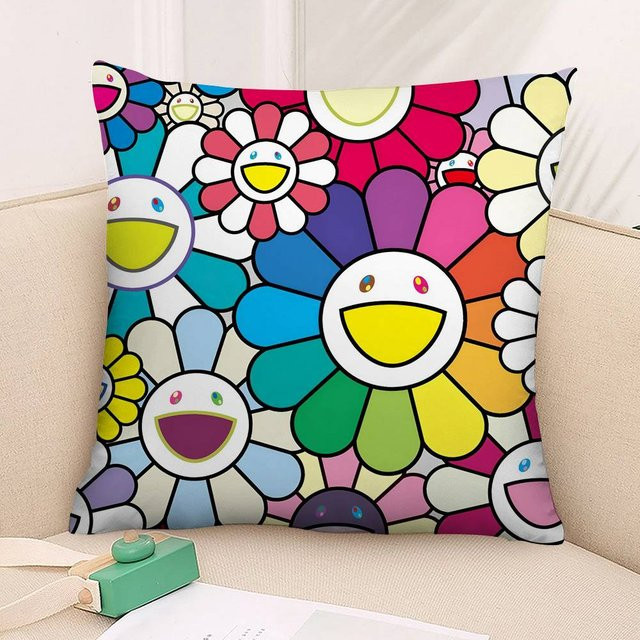 Design Art Kawaii Blumen Kissenbezug, quadratisch, mehrfarbig, B/B: 30 x 30 cm - Bild 1