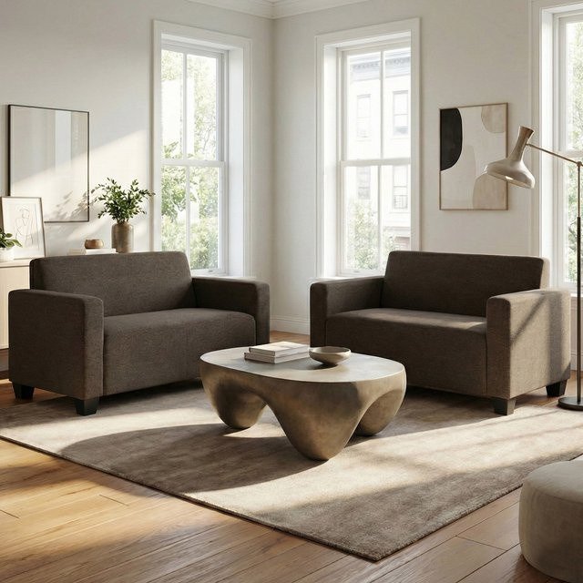 MCW Sofa-Garnitur Lyon bestehend aus 2x 2er Sofas in Braun aus Stoff und Textil im Lounge-Stil - Bild 1