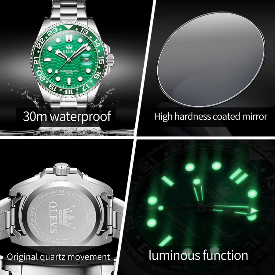 OLEVS Armbanduhr Quarz, Edelstahl, Grün, Herren - Bild 3