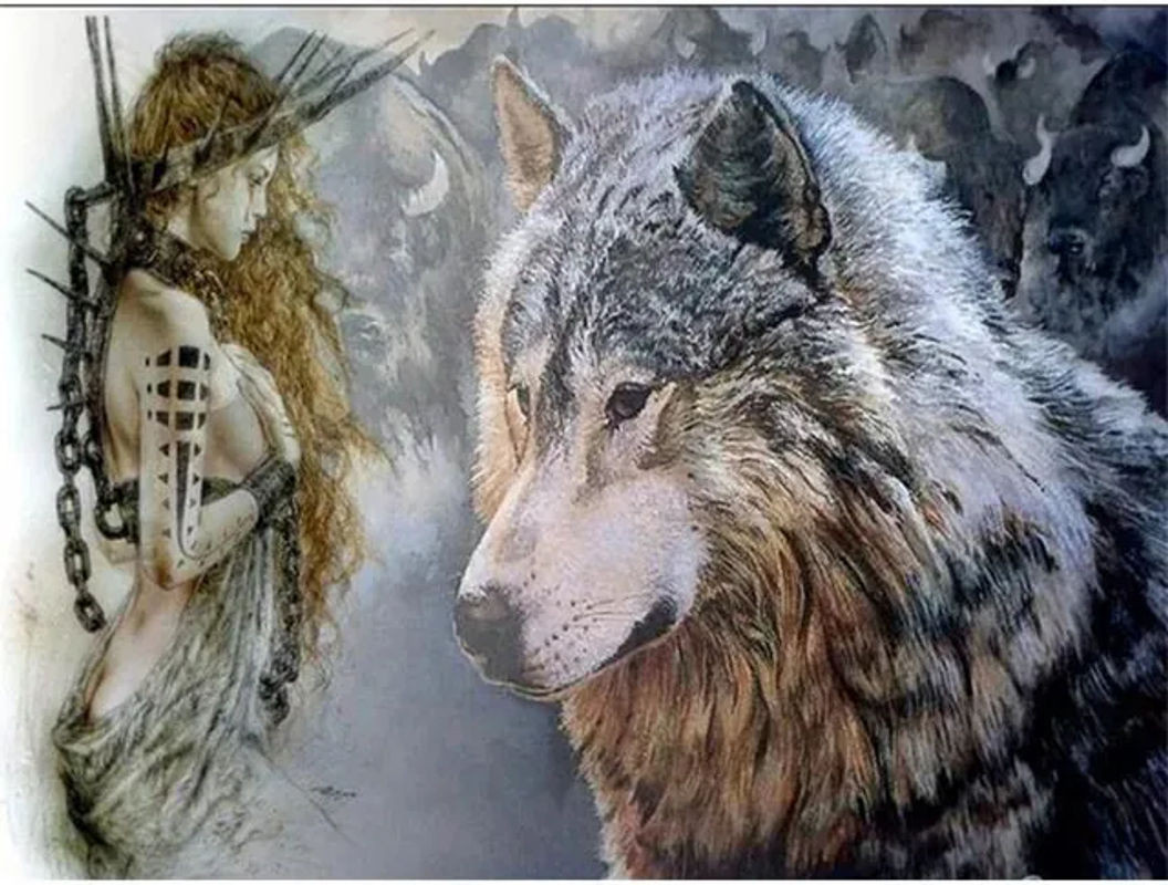 FIYO Diamond Painting Set Wolf und Mond als DIY Kreuzstich Mozaek Dekoration, Mehrfarbig, B x H: 30 x 20 cm - Bild 1