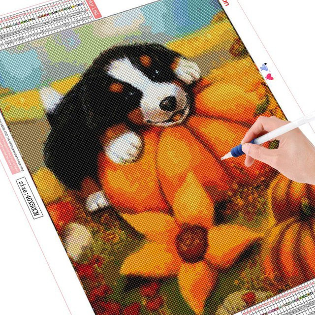 FIYO 5D Diamantstickerei Hund Motiv als Mosaik-Kreuzstich für die Halloween-Dekoration, Mehrfarbig, Breite: 20 cm, Höhe: 30 cm - Bild 1