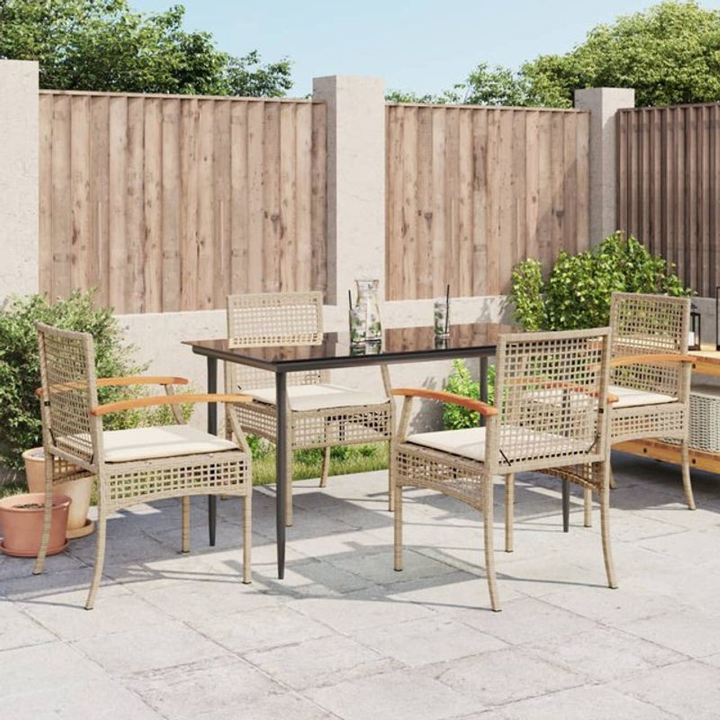 Vidaxl Gartenmöbel-Set aus Polyrattan mit 5 Teilen und Kissen, Beige - Bild 1