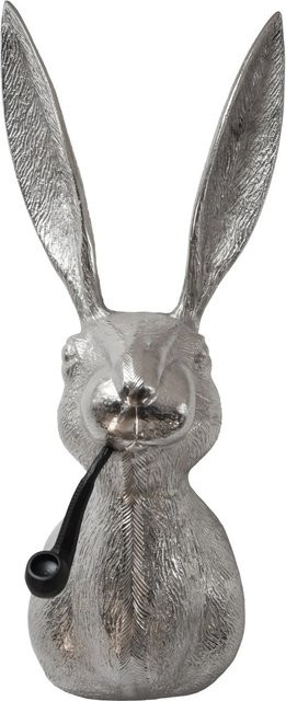 DELUKE Deko-Hasenkopf HEPO mit Pfeife aus Aluminium in Silber, Höhe: 68 cm, Breite: 27 cm, Tiefe: 27 cm - Bild 1