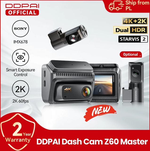 DDPAI Z60Master Dashcam mit 4K UHD Front- und 2K Heckaufzeichnung, Dual HDR Nachtsicht, WiFi6 und GPS, Farbe: Schwarz - Bild 1