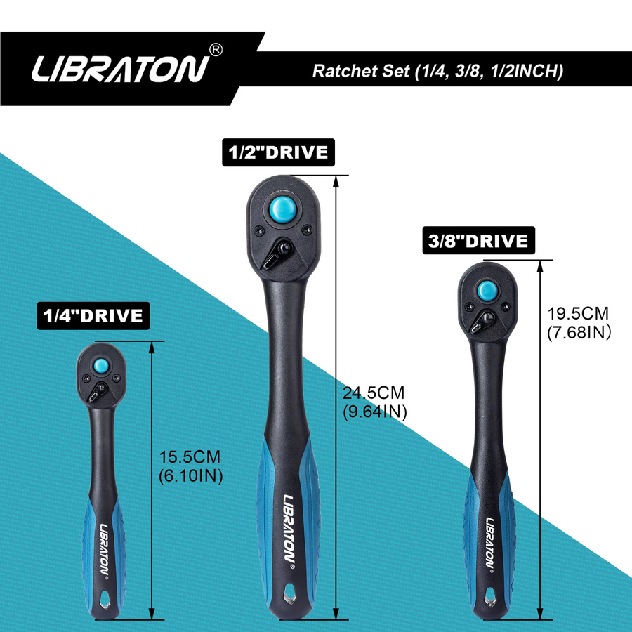LIBRATON Ratsche mit 72-Zahn Quick Release und reversiblem Antrieb in Schwarz für Auto-Reparaturen und DIY-Projekte - Bild 4
