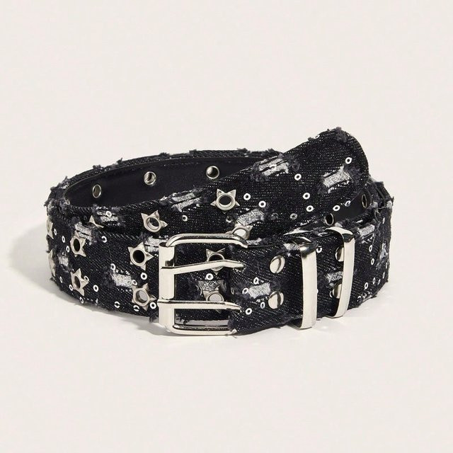 Gürtel Punk Sterne Zweireihig, black bunt, Unisex - Bild 1