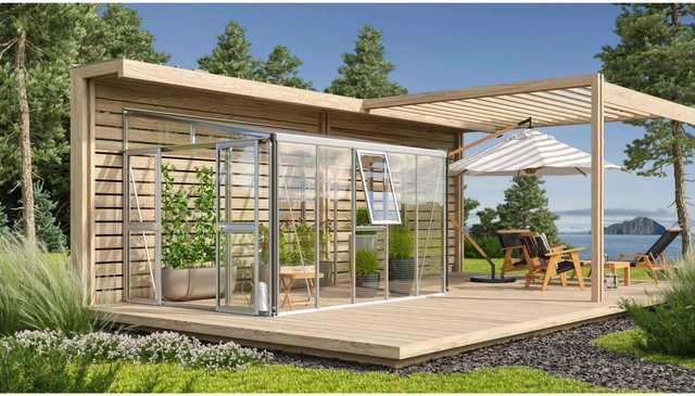 Vitavia Anlehn-Gewächshaus Athena 8600 aus Aluminium in Silber mit 8,6 m² Fläche und Hohlkammerplatten - Bild 1