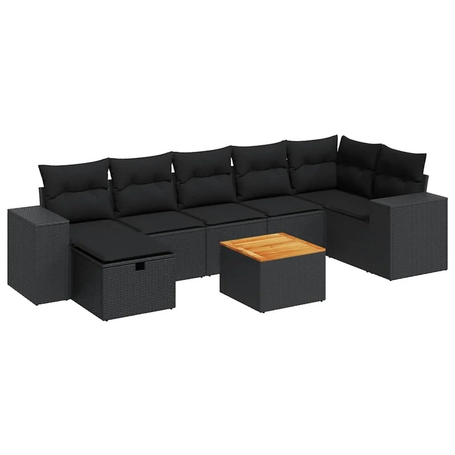 vidaXL 8-teilige Garten-Sofagarnitur aus Poly-Rattan mit Kissen in Schwarz - Bild 2