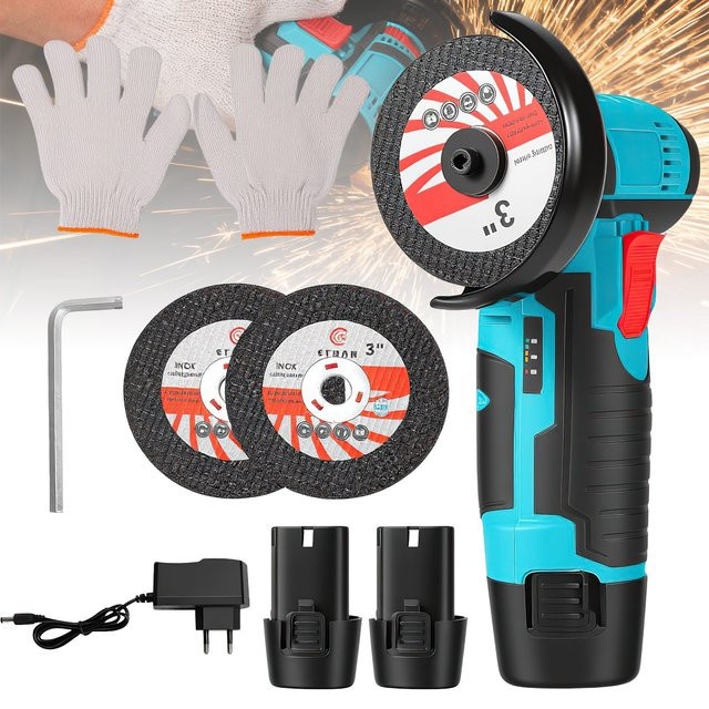 Mini-Winkelschleifer 12V in Blau mit 19500 U/min als Akku-Schleif- und Schneidwerkzeug für Metall und Holz - Bild 1