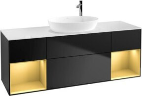 V&B Waschtischunterschrank Finion mit Wandbeleuchtung, Breite: 160 cm, Farben: Weiß oder Schwarz lackiert - Bild 1