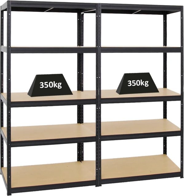 PROREGAL Schwerlastregal Slim Elephant M, 2er Set, Schwarz, H x B x T: 180 x 90 x 60 cm, 5 Ebenen, Fachlast 350 kg - Bild 1