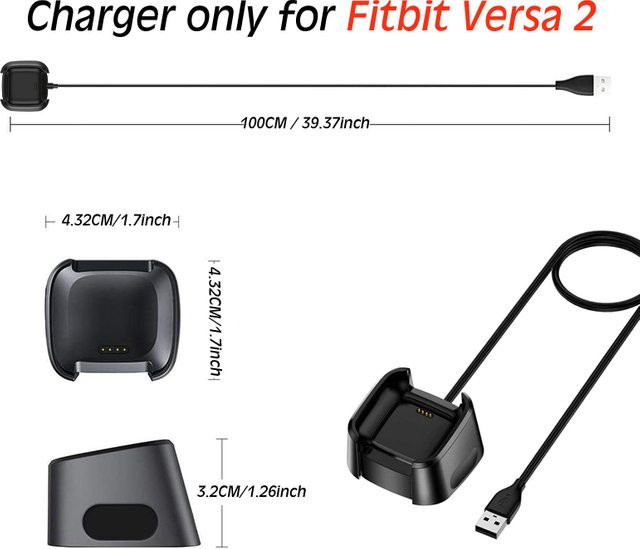Fitbit Smartwatch-Ladegerät, Versa 2, Schwarz, USB - Bild 1
