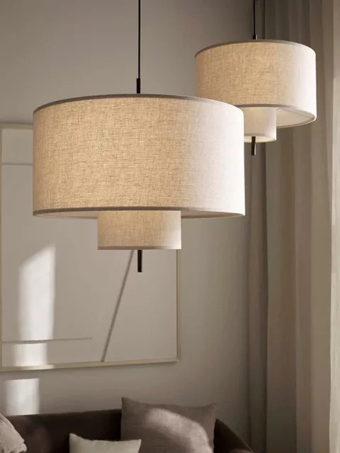 Sandyha Pendelleuchte aus Stoff und Metall im modernen Design für Wohnzimmer, Esszimmer oder Schlafzimmer, Farbe: Beige oder Schwarz - Bild 1