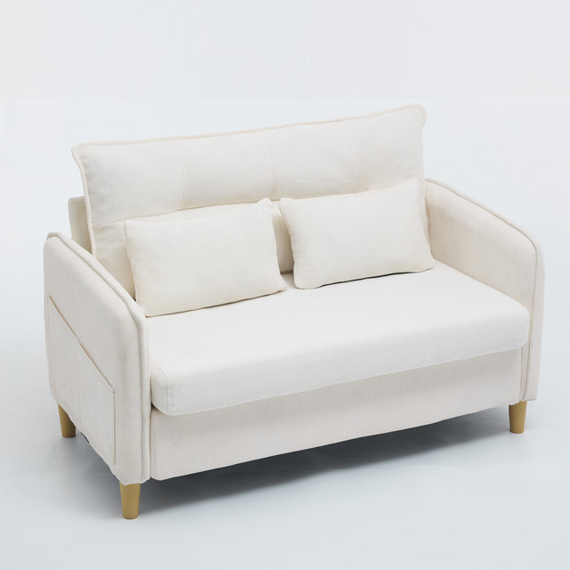 Svintora 2-Sitzer-Sofa Loveseat aus Chenille mit weichen Kissen und Seitentaschen, Beige/Weiß, B/T/H: 127 x 75,5 x 83 cm - Bild 1