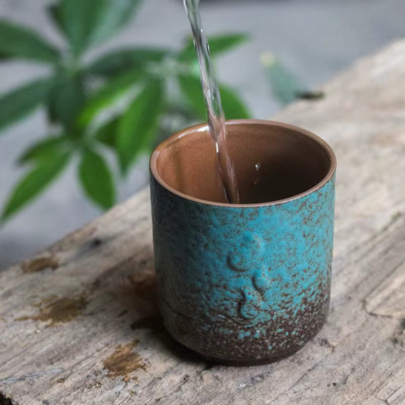 Kiln Change Japanische Grobe Keramik Teetasse in Türkis für Kung-Fu-Tee-Verkostungen - Bild 3