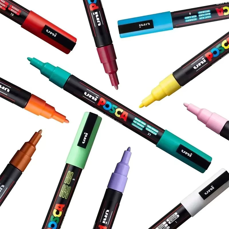 Uni POSCA Acrylmarker Set Permanent und Wasserdicht für Graffiti und Zeichnungen in Mehrfarbig und Weiß - Bild 5