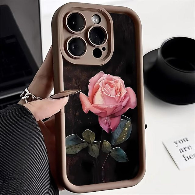 Stoßfeste Silikon-Telefonhülle mit Blumenmalerei für Samsung Galaxy S25 Ultra S24 FE S23 Plus S22 S21 FE S20 FE in Grau - Bild 1
