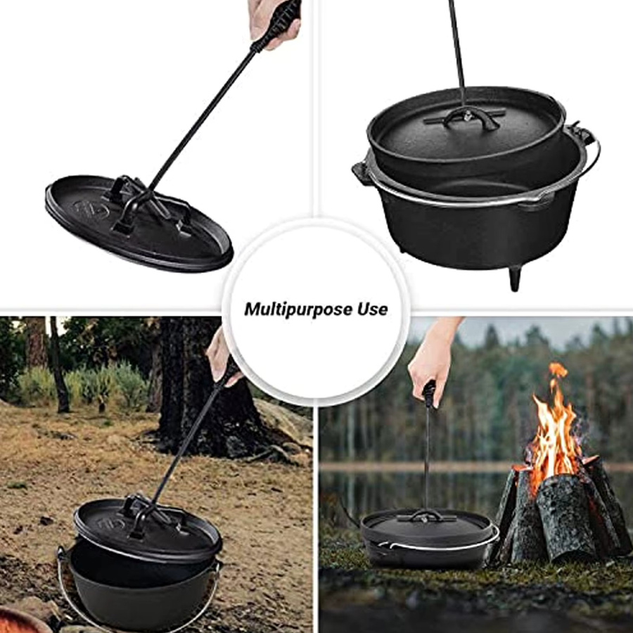 Qiilu Dutch Oven Deckelheber aus Gusseisen mit Spiralgriff in Schwarz, Durchmesser: 19,5 cm - Bild 3