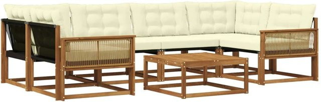 vidaXL Outdoor-Sofagarnitur in U-Form aus Akazienholz mit 7 Textilene-Kissen in Beige und Natur - Bild 1