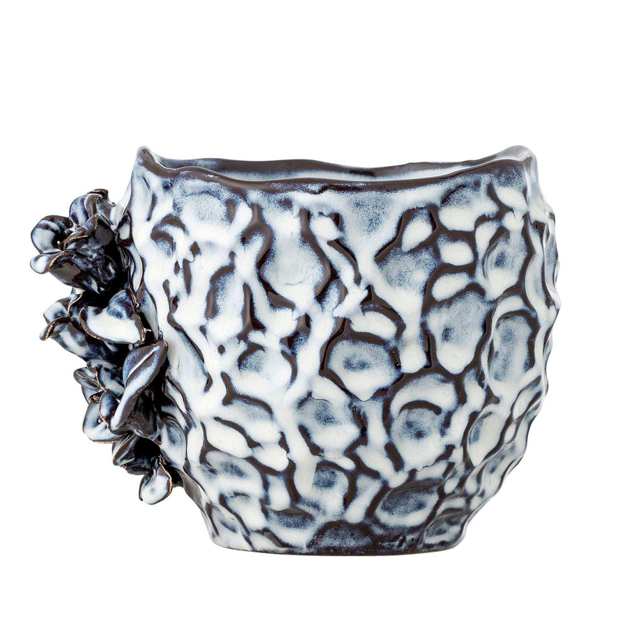 Bloomingville Blumentopf Malina aus Keramik in Blau mit blumenförmigem Relief, Höhe: 17 cm - Bild 1