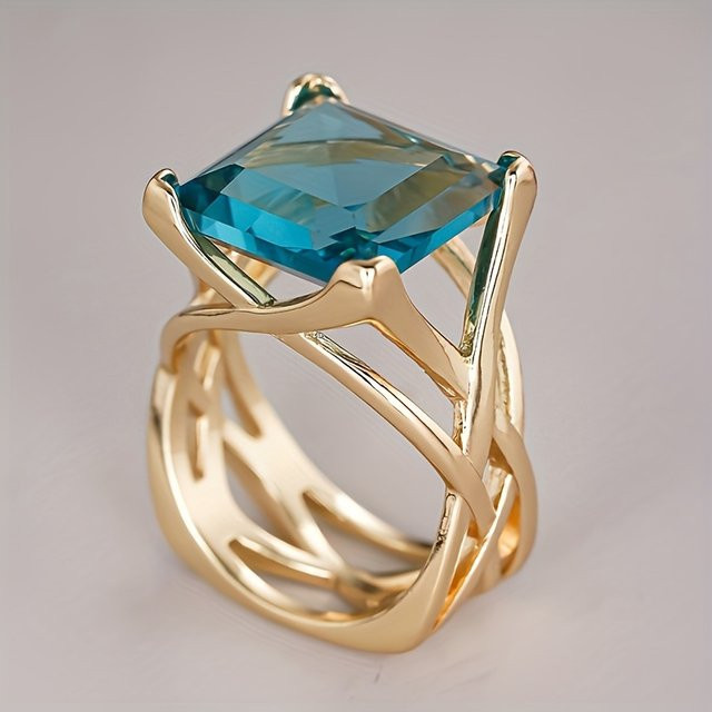 YoYo Ring, Vintage, vergoldet, blauer synthetischer Zirkonia, Damen - Bild 1