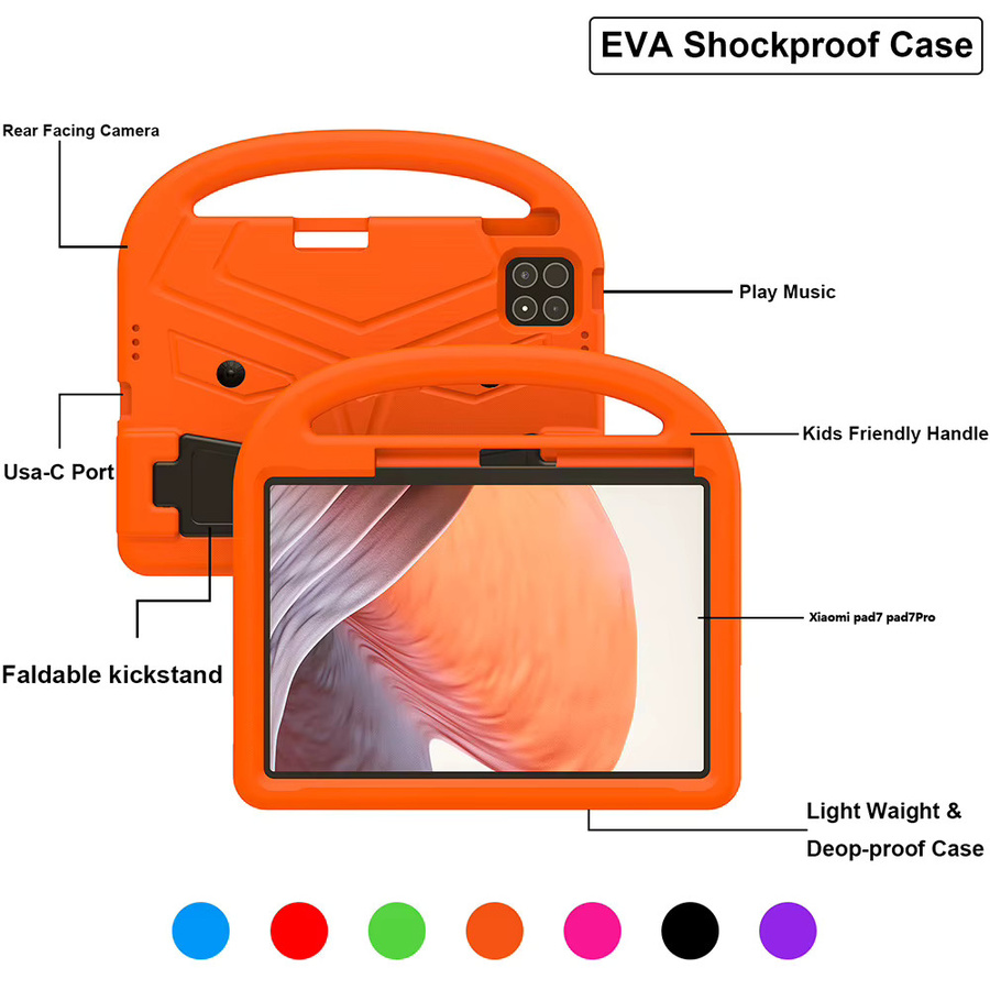 AKABEILA Kinder-Schutzhülle aus EVA für Xiaomi Pad 7 Pro 11,2 und Pad 5 Pro 11 Zoll mit Cartoon-Sparrow-Ständer in Orange - Bild 3