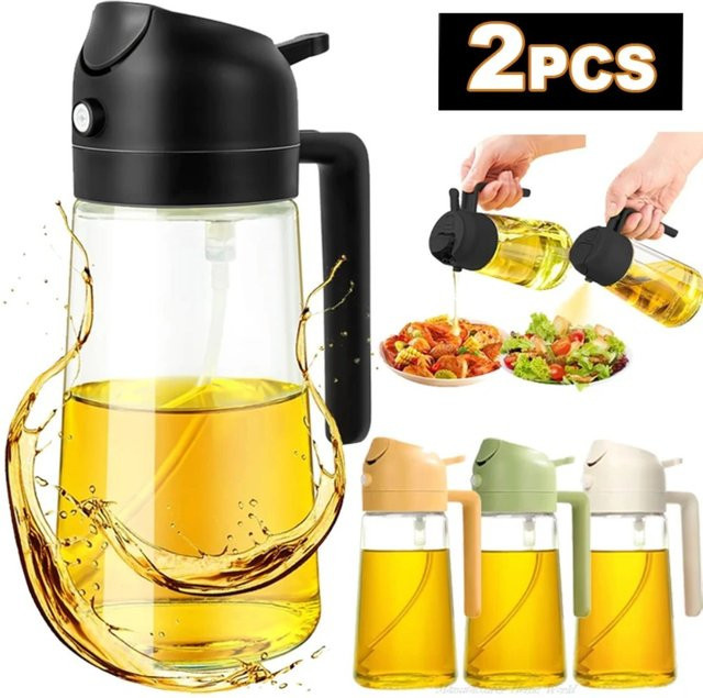 XMSJ 2-in-1 Olivenölsprüher und Ölspender aus Kunststoff in Transparent, 500 ml Sprühflasche für Essig und Öl zur Verwendung in der Küche, beim Grillen oder für die Heißluftfritteuse - Bild 1