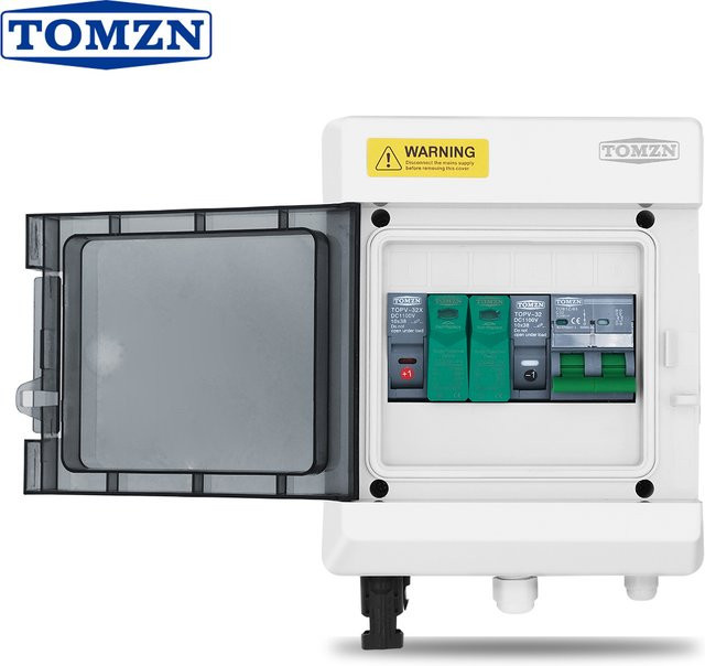 TOMZN Solar Photovoltaik PV-Combiner-Box mit 6-fach Blitzschutz, 1 Eingang, 1 Ausgang, DC 600V, Sicherung MCB und SPD, wasserdichte IP65 Box, Farbe: Weiß - Bild 1