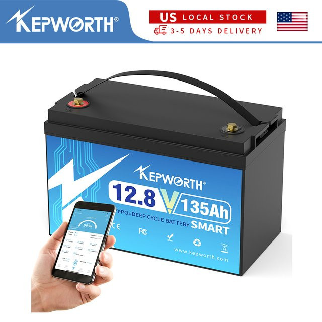 KEPWORTH 12V 135Ah LiFePO4-Batterie mit 100A Bluetooth-BMS und Niedertemperaturschutz für Wohnmobile, Solaranlagen und Boote - Bild 1