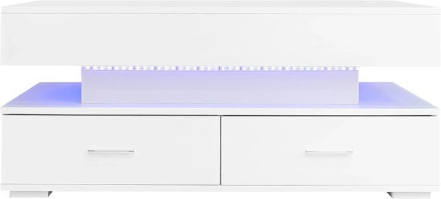 okwish Couchtisch in Weiß mit höhenverstellbarem Lift-Mechanismus und LED-Schubladen, B/T/H: 100 x 50 x 44 cm - Bild 1