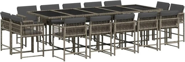 vidaXL 15-tlg Garten-Essgruppe aus Poly-Rattan mit Kissen in Grau - Bild 1