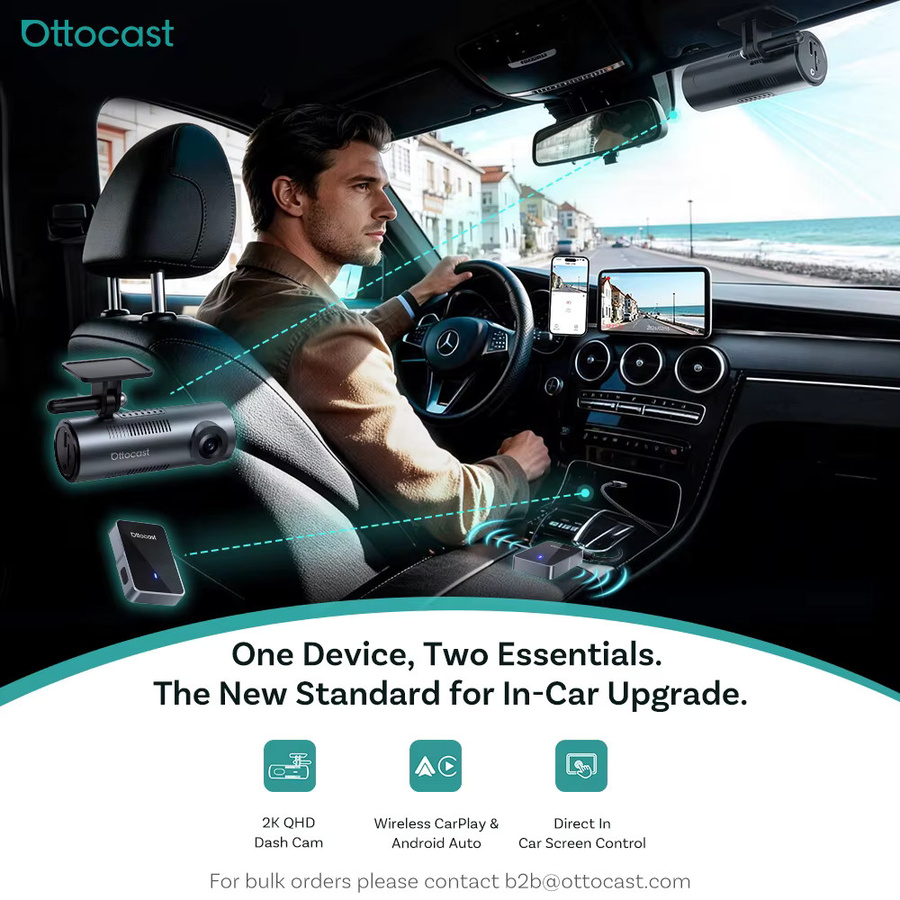 Ottocast Ottosafe Cam 2-in-1 Carplay und Android Auto Adapter mit Dashcam in Schwarz - Bild 2