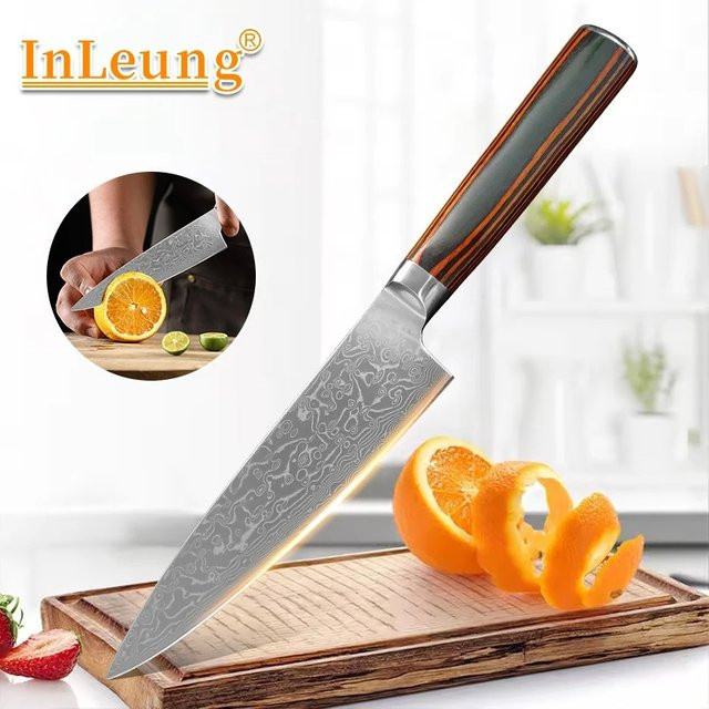 InLeung Damast Kochmesser mit Holzgriff in Silber - Bild 1