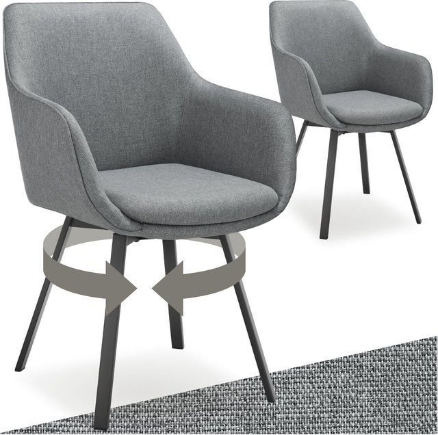 tectake® Drehbarer Armlehnstuhl in Grau, gepolstert mit pulverbeschichteten Stahlbeinen, B/T/H: 57 x 59 x 88 cm - Bild 1