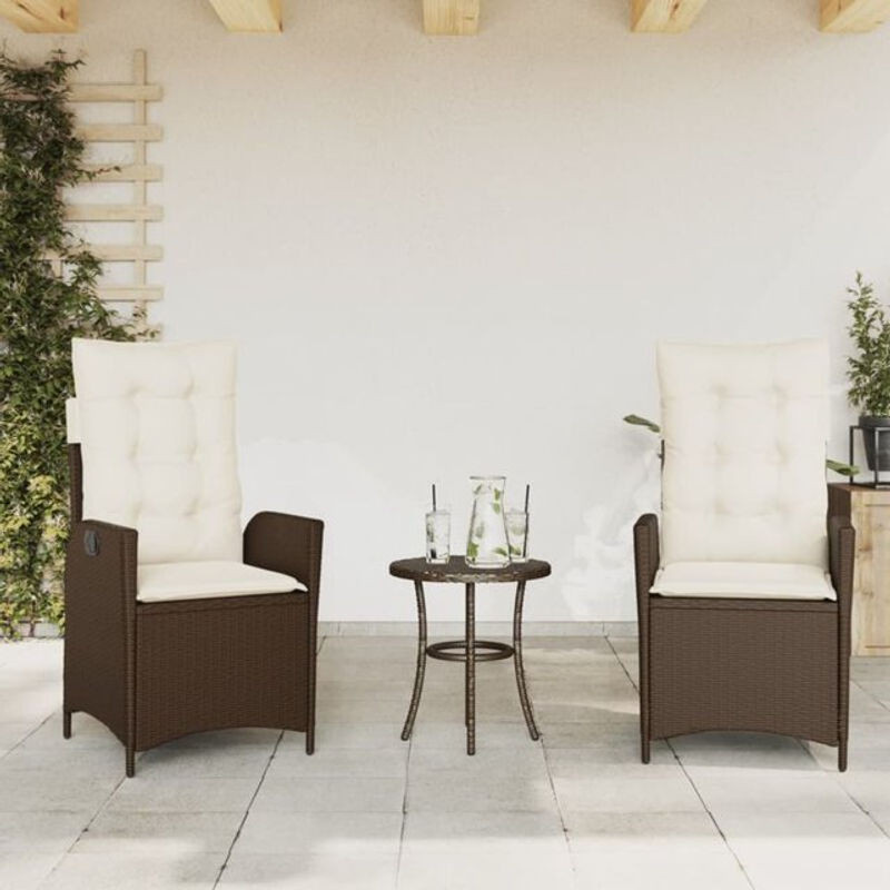 Vidaxl Gartensessel Set aus Poly-Rattan mit Kissen in Braun, 2er Set verstellbar - Bild 1
