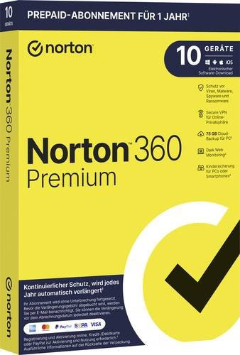 Norton 360 Premium Jahreslizenz für 1 Benutzer und 10 Geräte mit 75 GB Cloud-Speicher für Windows, Mac und Android - Bild 1