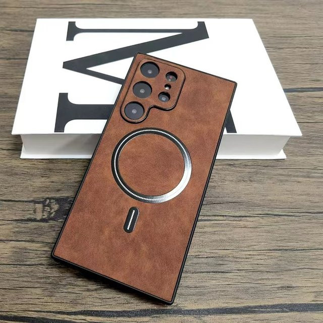 Magnetische Wildleder Business Schutzhülle für Samsung Galaxy S26 S25 S24 S23 S22 S21 Ultra Plus in Braun mit MagSafe Kompatibilität und Stoßfestem Matte Leder Design - Bild 1