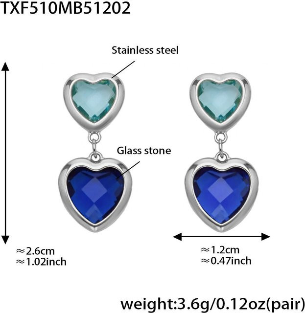 Global Finds Schmuck-Set, Herzförmiges Glasstein, Gold, Edelstahl, Damen - Bild 1