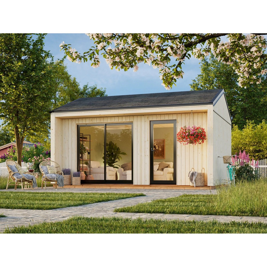 Palmako Gartenhaus Rebekka Satteldach aus Fichte in Natur mit Boden und modernem Design B: 562 cm, T: 448 cm, H: 250 cm - Bild 2