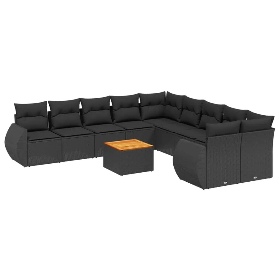 vidaXL 11-tlg Garten-Sofagarnitur in L-Form aus Polyrattan mit Kissen in Schwarz - Bild 2