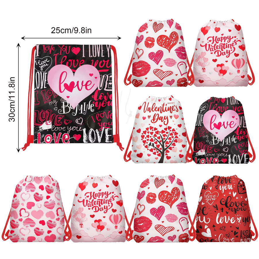 10 Stück Vlies Geschenktüten mit Herz-Motiv und Kordelzug als Geschenkverpackung und Aufbewahrungsbeutel für Valentinstag, Hochzeit oder Party - Bild 5