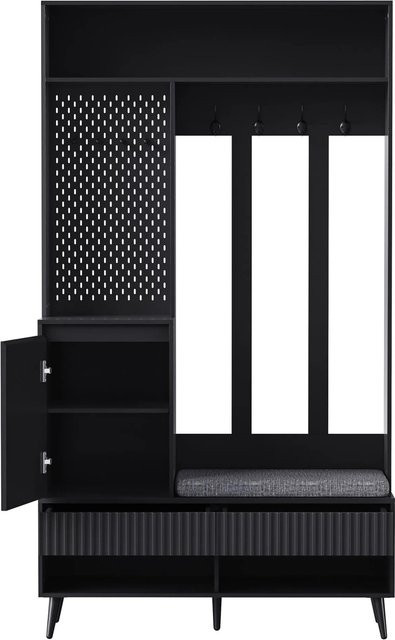okwish Garderoben Set mit Schuhbank und 4 Kleiderhaken in Schwarz, modern und matt, B/T/H: 100 x 35 x 180 cm - Bild 1
