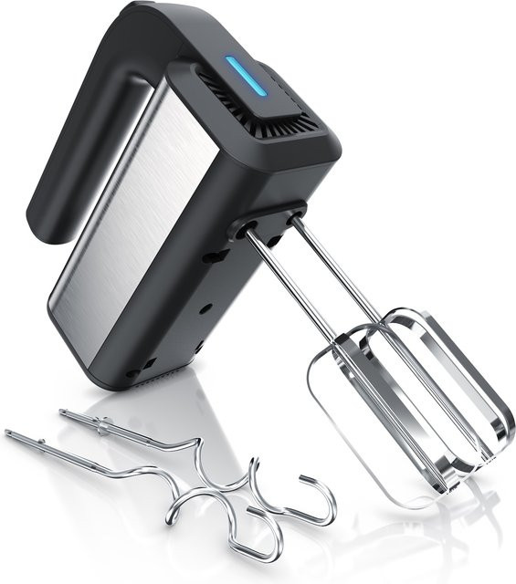 Arendo Elektrischer Handmixer in Schwarz mit 5 Geschwindigkeiten, Edelstahl-Rührbesen und Knethaken sowie Soft-Touch-Gehäuse - Bild 1