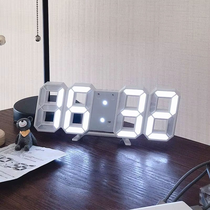 Moderne digitale 3D Desktop-Uhr mit Sprachsteuerung und Leuchtfunktion in Weiß - Bild 6