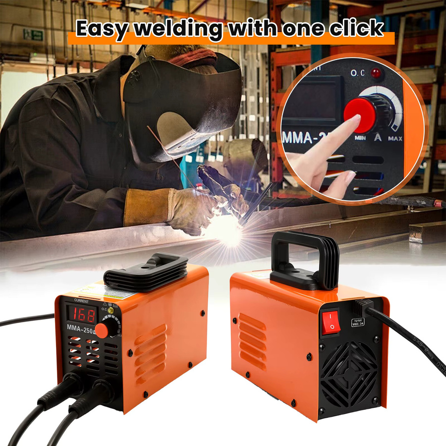 OWJHE MMA-250 Tragbare Inverter Schweißmaschine in Orange mit Werkzeugkiste und einstellbarem Strom - Bild 4