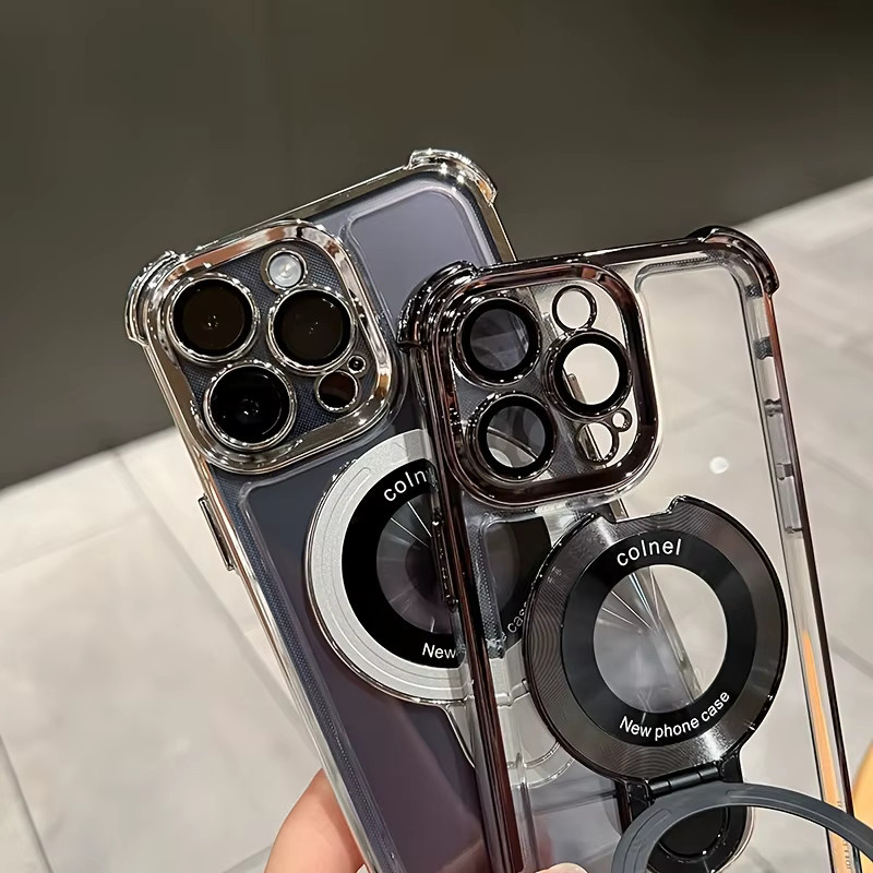 Transparente Airbag-Handyhülle für Apple iPhone 17 16 15 14 13 Pro Max mit grüner galvanisierter Acryl-Beschichtung und integriertem Halter auf der Rückseite - Bild 1